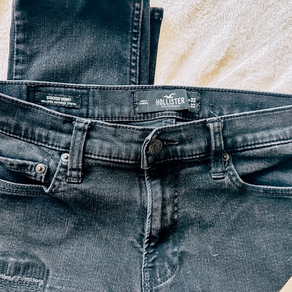 Mens Hollister Black Stacked Skinny Jeans 32x32